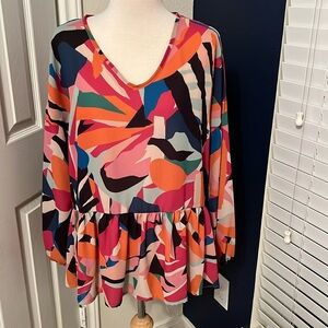 EUC Haptics Long Sleeve Drop Waist V-Neck Top